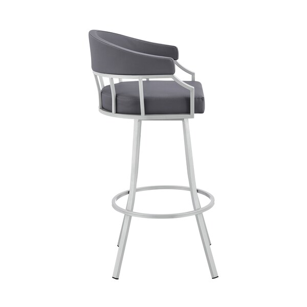 Armen Living Valerie 30" Swivel Slate Gray Faux Leather and Silver Metal Bar Stool - LCVLBASLGR30
