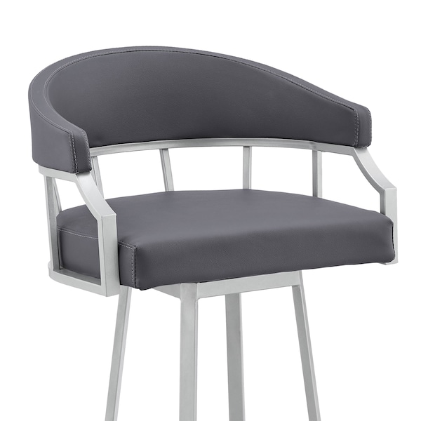 Armen Living Valerie 30" Swivel Slate Gray Faux Leather and Silver Metal Bar Stool - LCVLBASLGR30