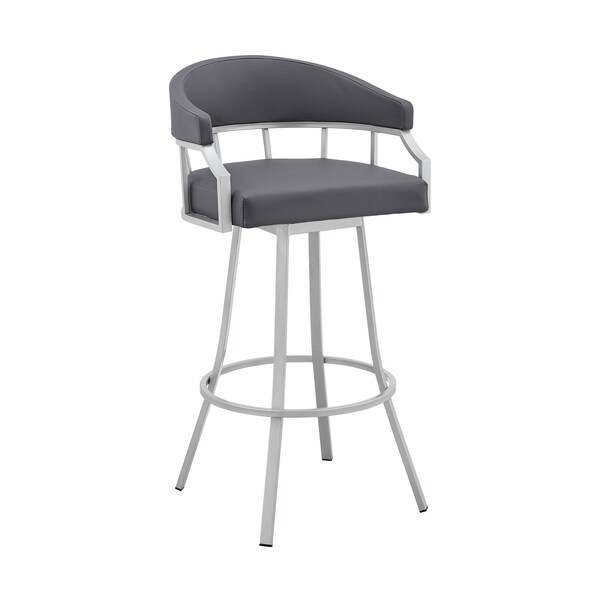 Armen Living Valerie 30" Swivel Slate Gray Faux Leather and Silver Metal Bar Stool - LCVLBASLGR30