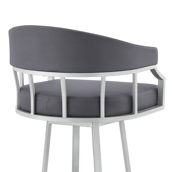 Armen Living Valerie 30" Swivel Slate Gray Faux Leather and Silver Metal Bar Stool - LCVLBASLGR30