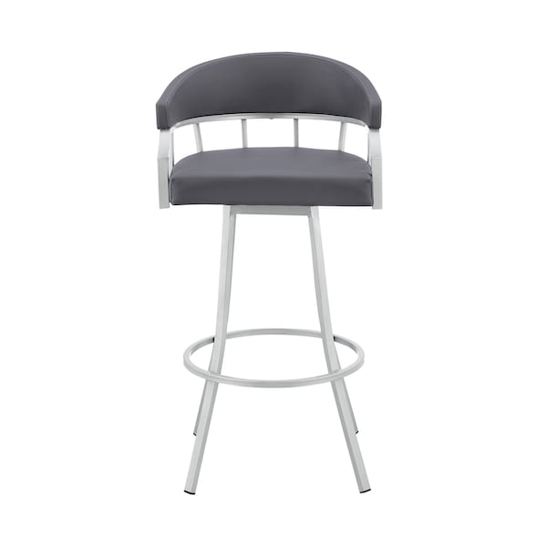Armen Living Valerie 30" Swivel Slate Gray Faux Leather and Silver Metal Bar Stool - LCVLBASLGR30