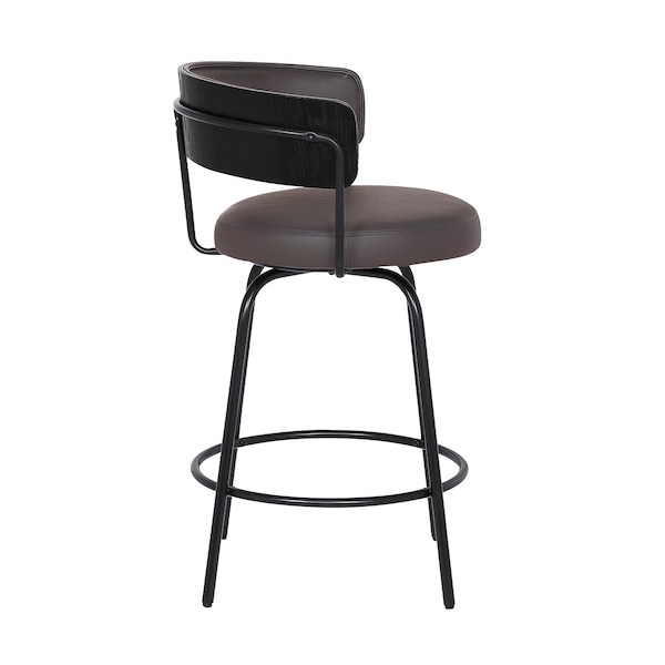 Armen Living Avalon 26" Gray Faux Leather Swivel Barstool in Black Powder Coated Finish - LCAVBABLGR26