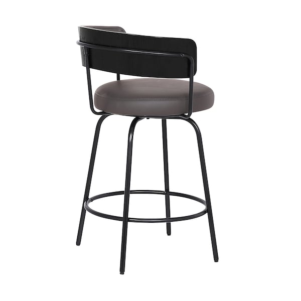 Armen Living Avalon 26" Gray Faux Leather Swivel Barstool in Black Powder Coated Finish - LCAVBABLGR26