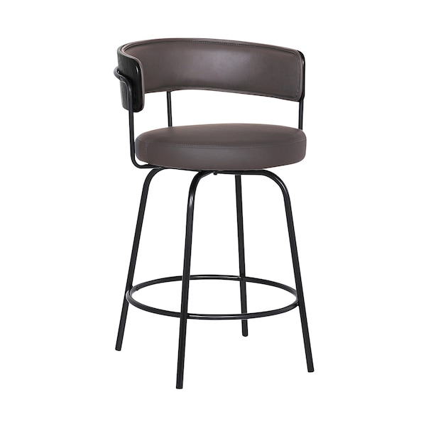Armen Living Avalon 26" Gray Faux Leather Swivel Barstool in Black Powder Coated Finish - LCAVBABLGR26