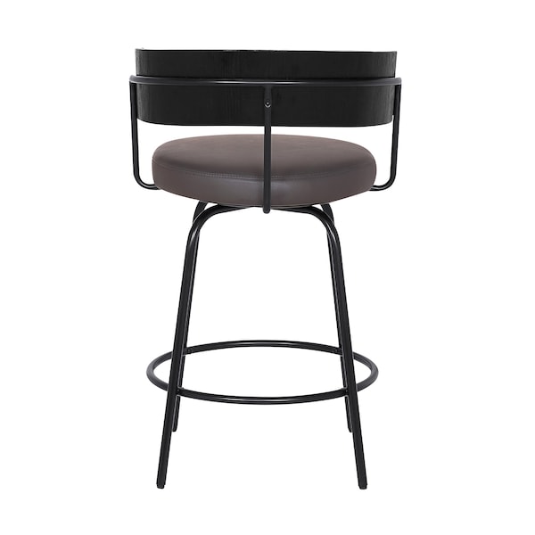 Armen Living Avalon 26" Gray Faux Leather Swivel Barstool in Black Powder Coated Finish - LCAVBABLGR26