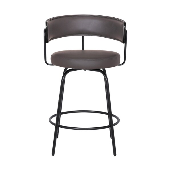 Armen Living Avalon 26" Gray Faux Leather Swivel Barstool in Black Powder Coated Finish - LCAVBABLGR26