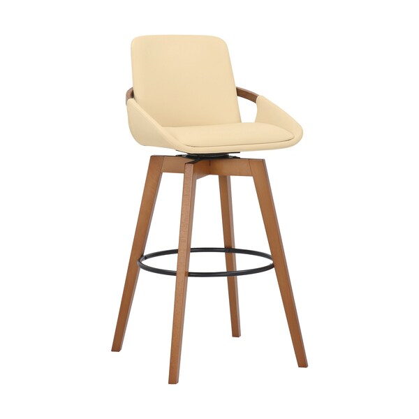 Armen Living Baylor 30" Cream Faux Leather and Walnut Wood Swivel Bar Stool - LCBABAWACR30