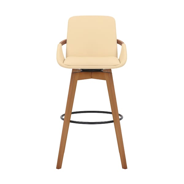 Armen Living Baylor 30" Cream Faux Leather and Walnut Wood Swivel Bar Stool - LCBABAWACR30