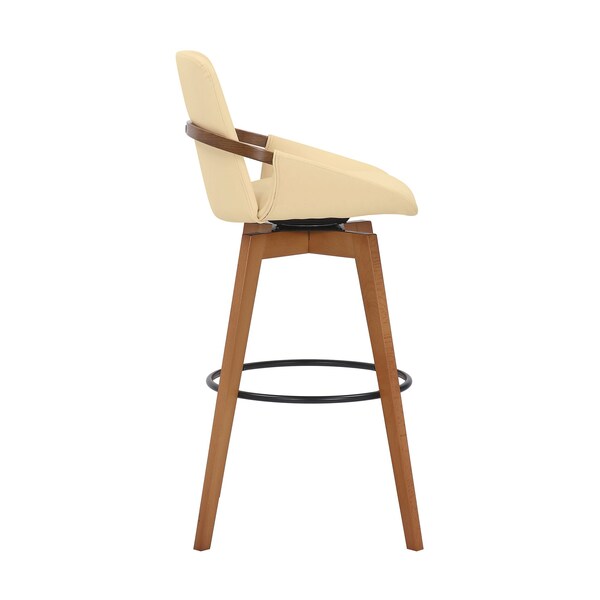 Armen Living Baylor 30" Cream Faux Leather and Walnut Wood Swivel Bar Stool - LCBABAWACR30