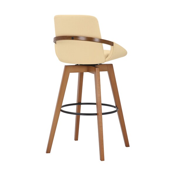Armen Living Baylor 30" Cream Faux Leather and Walnut Wood Swivel Bar Stool - LCBABAWACR30