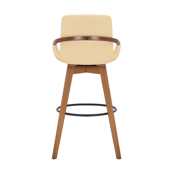 Armen Living Baylor 30" Cream Faux Leather and Walnut Wood Swivel Bar Stool - LCBABAWACR30