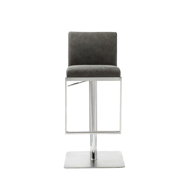 Homeroots Gray Stainless Steel Bar Stool - 16.5 x 18 x 31-41 in. - 370619