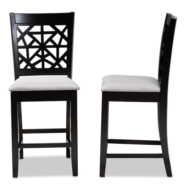 Baxton Studio Devon Grey Upholstered and Espresso Wood 2-Piece Pub Chair Set - 166-10765