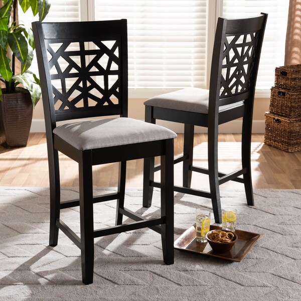 Baxton Studio Devon Grey Upholstered and Espresso Wood 2-Piece Pub Chair Set - 166-10765