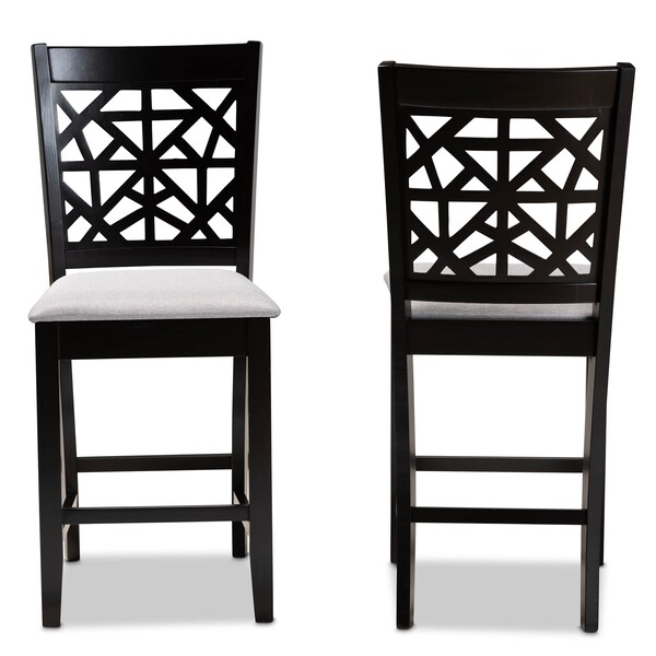 Baxton Studio Devon Grey Upholstered and Espresso Wood 2-Piece Pub Chair Set - 166-10765