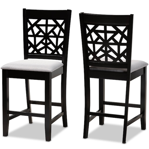 Baxton Studio Devon Grey Upholstered and Espresso Wood 2-Piece Pub Chair Set - 166-10765