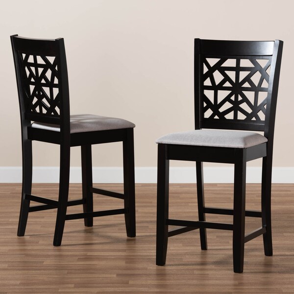 Baxton Studio Devon Grey Upholstered and Espresso Wood 2-Piece Pub Chair Set - 166-10765