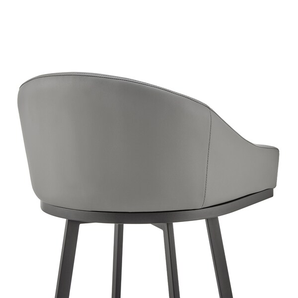 Armen Living Noran Swivel Bar Stool in Black Metal with Gray Faux Leather - 840254335738