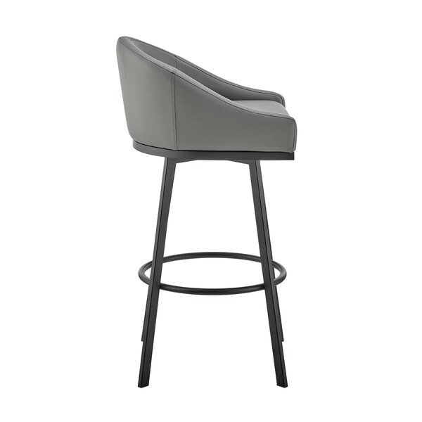Armen Living Noran Swivel Bar Stool in Black Metal with Gray Faux Leather - 840254335738