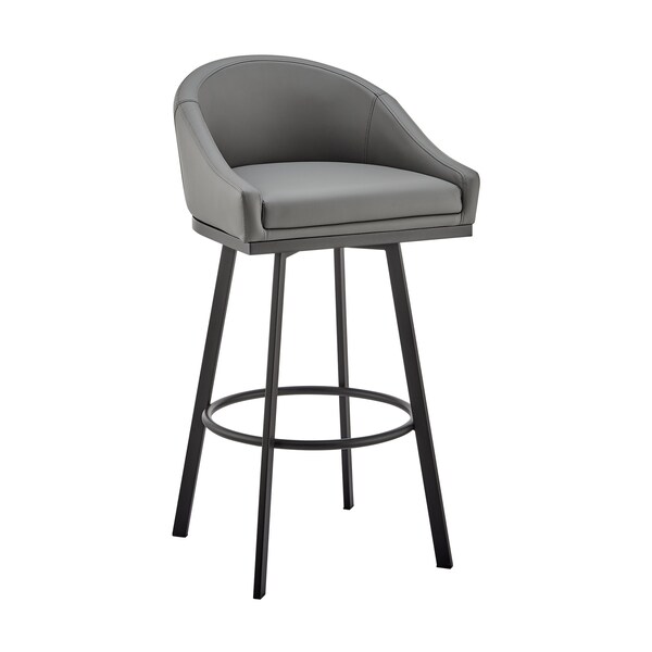 Armen Living Noran Swivel Bar Stool in Black Metal with Gray Faux Leather - 840254335738