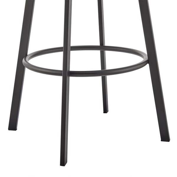 Armen Living Noran Swivel Bar Stool in Black Metal with Gray Faux Leather - 840254335738