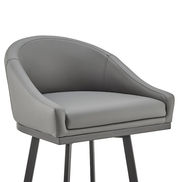 Armen Living Noran Swivel Bar Stool in Black Metal with Gray Faux Leather - 840254335738
