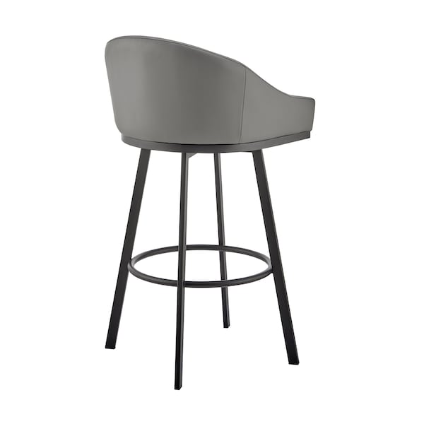 Armen Living Noran Swivel Bar Stool in Black Metal with Gray Faux Leather - 840254335738