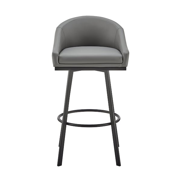 Armen Living Noran Swivel Bar Stool in Black Metal with Gray Faux Leather - 840254335738
