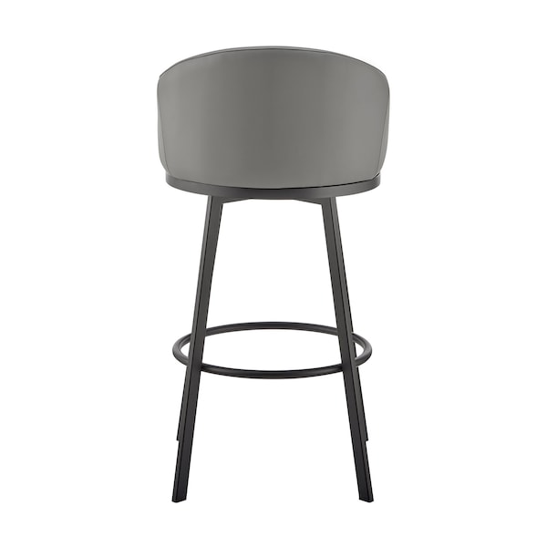 Armen Living Noran Swivel Bar Stool in Black Metal with Gray Faux Leather - 840254335738