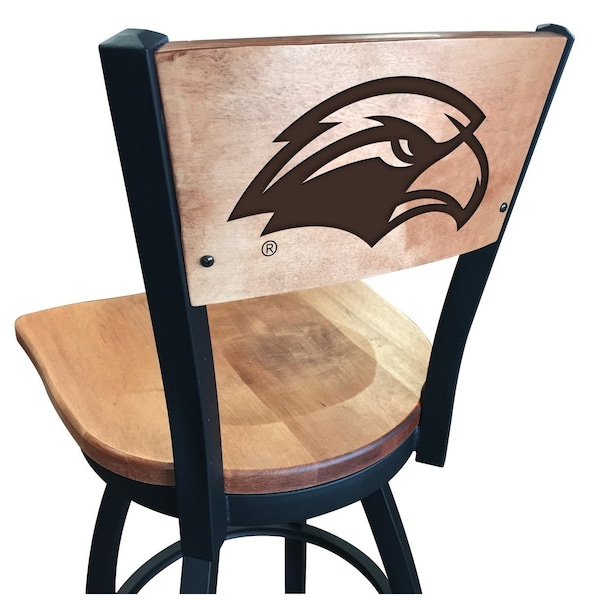 Holland Bar Stool Co 25" Blk Wrinkle Southern Miss Swivel Bar Stool, Laser Engraved Back - L03825BWMEDMPLASOUMISMEDMPL