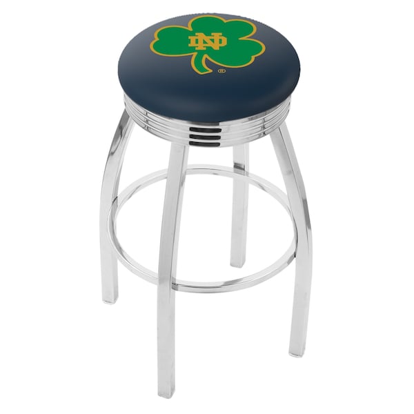 Holland Bar Stool Co 30" Chrome Notre Dame Shamrock Swivel Bar Stool, Accent Ring - L8C3C30ND-SHM