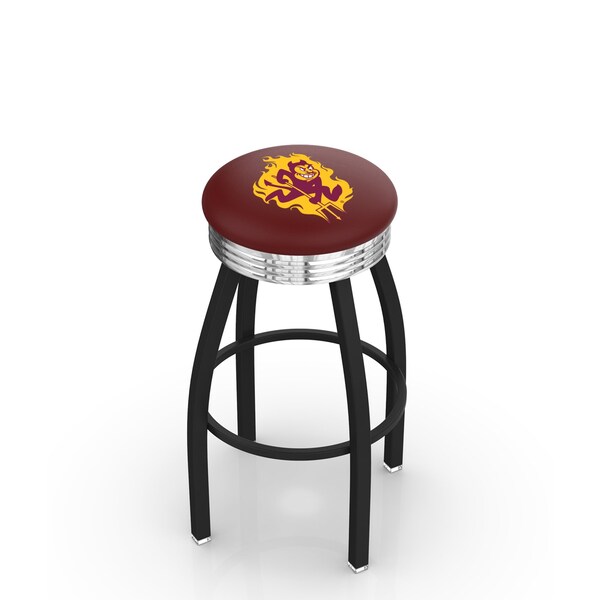 Holland Bar Stool Co 30" Blk Wrinkle Arizona State Swivel Bar Stool, Chrome Ring, Sparky Logo - L8B3C30ARIZST-S