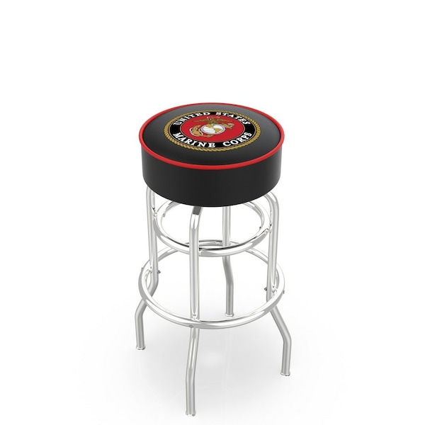 Holland Bar Stool Co 30" U.S. Marines Cushion Seat, 2-Ring Chrome Swivel Bar Stool - L7C130MARINE