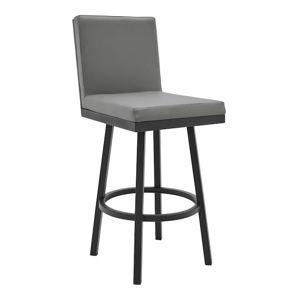 Homeroots 44 in. Faux Leather & Iron Swivel Bar Height Chair Gray - 476718