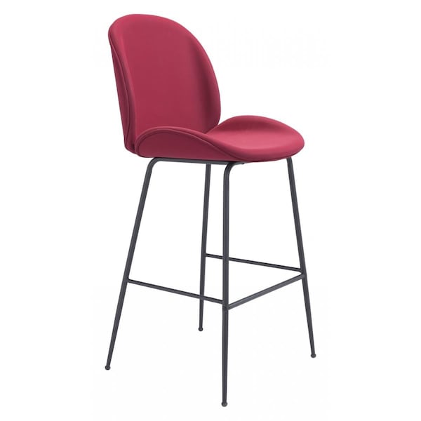 Homeroots 46.5 x 20.9 x 23.8 in. Contemporary Red Velvet Bar Height Chair - 396382