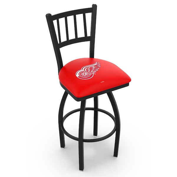 Holland Bar Stool Co 30" Blk Wrinkle Detroit Red Wings Swivel Bar Stool, Jailhouse Back - L01830DETRED