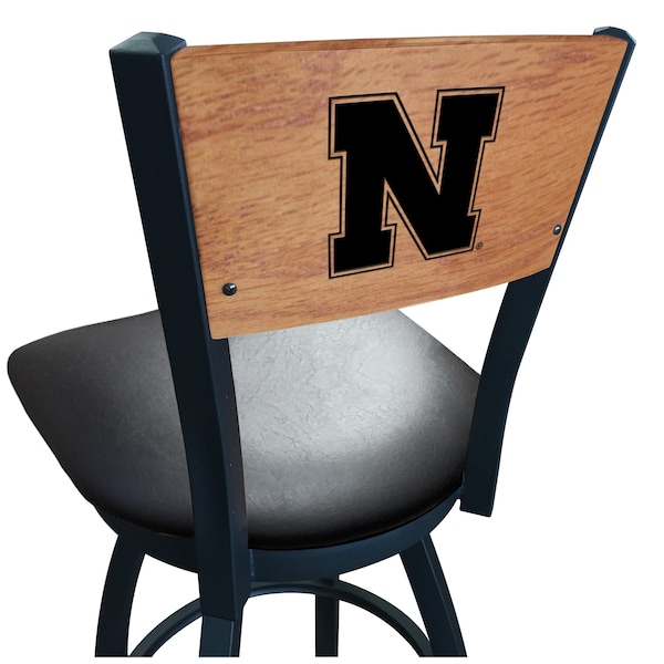 Holland Bar Stool Co 30" Blk Wrinkle Nebraska Swivel Bar Stool, Laser Engraved Back - L03830BWMEDMPLANEBRUNBLKVINYL