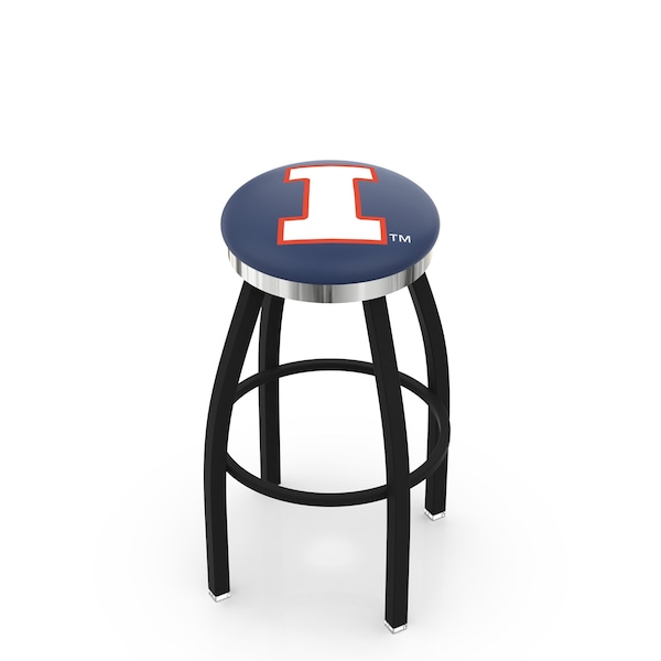 Holland Bar Stool Co 25" Blk Wrinkle Illinois Swivel Bar Stool, Chrome Ring - L8B2C25ILLINIU