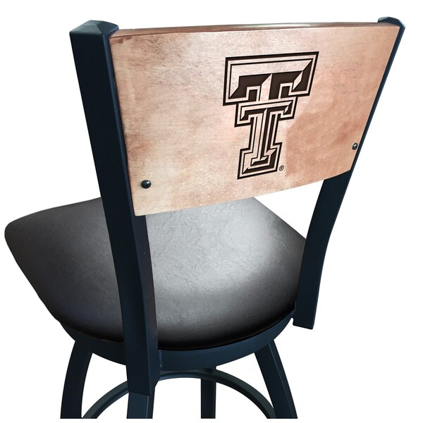 Holland Bar Stool Co 25" Blk Wrinkle Texas Tech Swivel Bar Stool, Laser Engraved Back - L03825BWMEDMPLATXTECHBLKVINYL