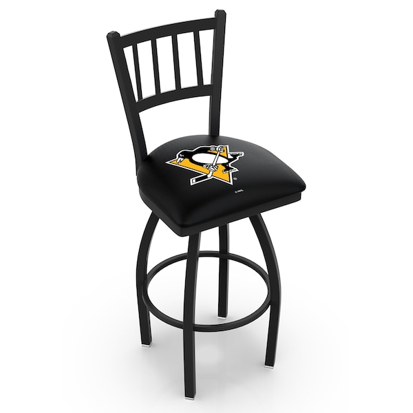 Holland Bar Stool Co 25" Blk Wrinkle Pittsburgh Penguins Swivel Bar Stool, Jailhouse Back - L01825PITPEN