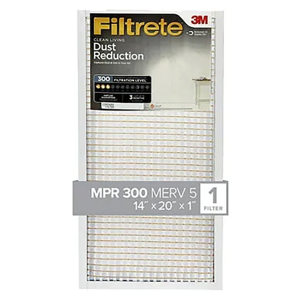 Filtrete Air Filter, 20 in L, 14 in W, 5 MERV, 300 MPR, For: Air Conditioner, Furnace and HVAC System - 305-4