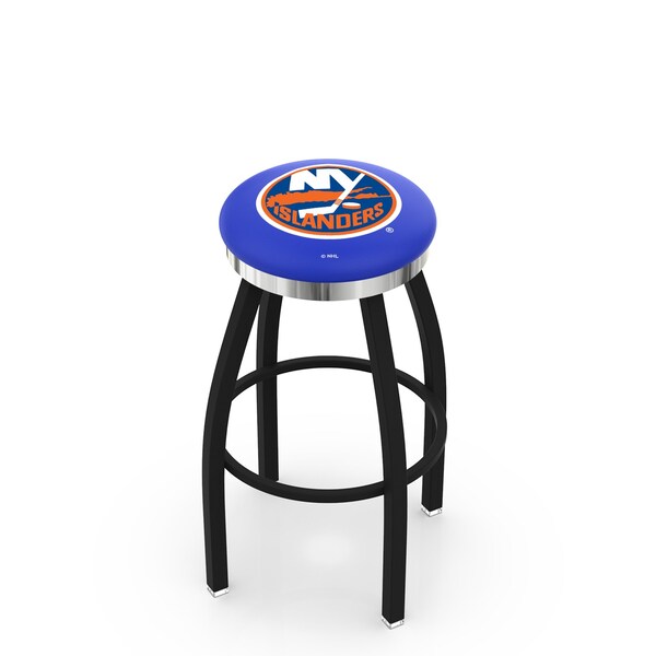 Holland Bar Stool Co 25" Blk Wrinkle New York Islanders Swivel Bar Stool, Chrome Ring - L8B2C25NYISLN