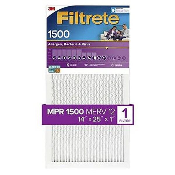 Filtrete Air Filter, 25 in L, 14 in W, 12 MERV, 1500 MPR, For: Air Conditioner, Furnace and HVAC System - 2004-4
