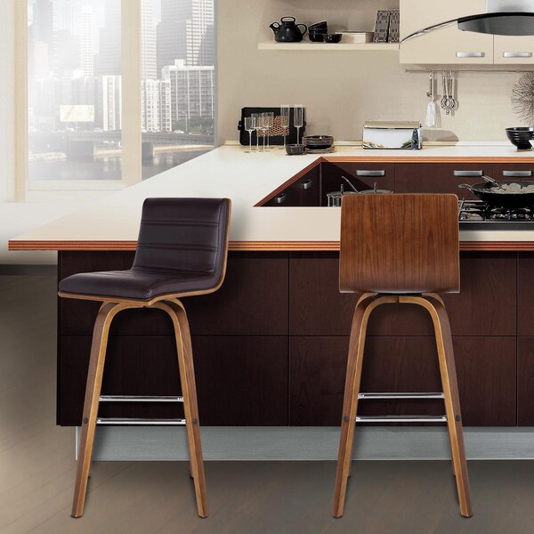 Armen Living Vienna 30 in. Bar Height Barstool in Walnut Wood with Brown Faux Leather - LCVIBABRWA30