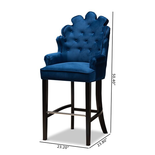 Baxton Studio Chloe Modern and Contemporary Navy Blue Velvet and Dark Brown Finished Wood 2-Piece Bar Stool Set - 181-11008-ZORO