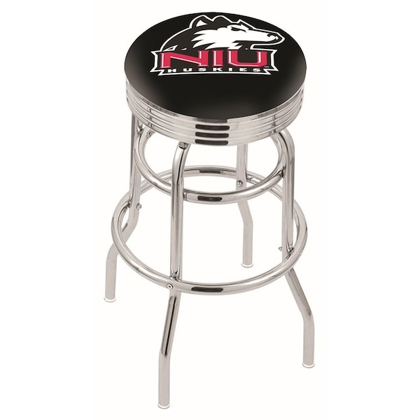 Holland Bar Stool Co 25" Chrome 2-Ring Northern Illinois Swivel Bar Stool, Accent Ring - L7C3C25NORILL
