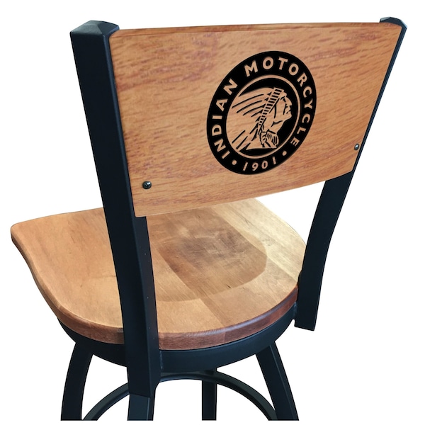 Holland Bar Stool Co 30" Blk Wrinkle Indian Motorcycle Swivel Bar Stool, Laser Engraved Back - L03830BWMEDMPLAINDN-HDMEDMPL