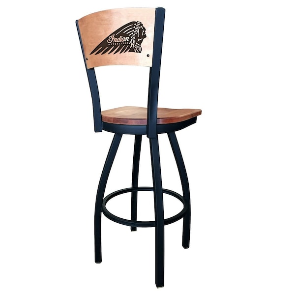Holland Bar Stool Co 30" Blk Wrinkle Indian Motorcycle Swivel Bar Stool, Laser Engraved Back - L03830BWMEDMPLAINDN-HDMEDMPL