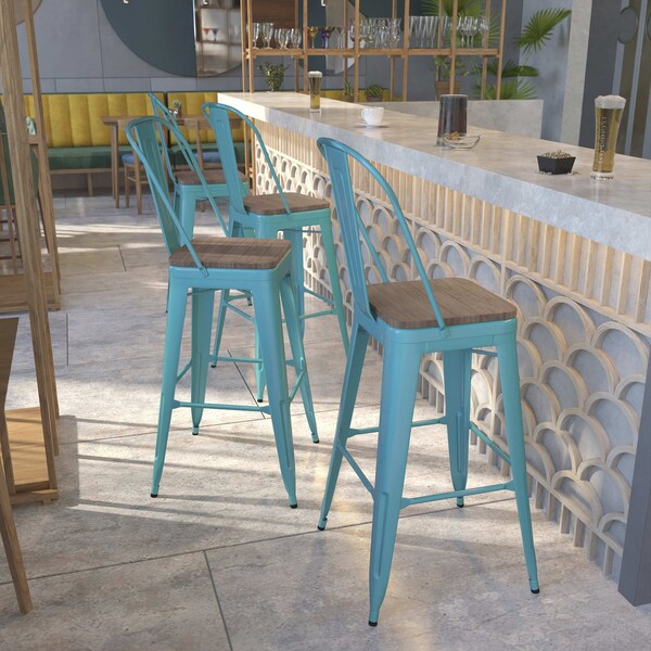 Flash Furniture Teal Metal Barstool, 30", PK4 - 4-ET-3534-30-CB-WD-GG