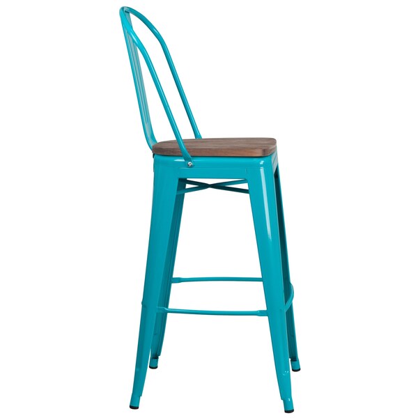 Flash Furniture Teal Metal Barstool, 30", PK4 - 4-ET-3534-30-CB-WD-GG